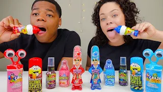 RED VS BLUE FOOD CHALLENGE, MR SQUEEZY POP GEL CANDY, BABY BOTTLE POP, ICE CREAM CANDY MUKBANG