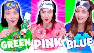 Pink Food VS Blue Food VS Green Food Candy Race Challenge With Closed Eyes | Mukbang By LiLiBu