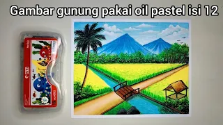 Menggambar gunung pakai oil pastel isi 12