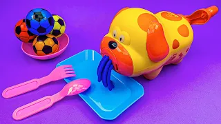 How To Make Playdoh Dog Colorful Noddles with Magic Rainbow Soccer Balls - Cutting Satisfying ASMR