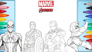 Marvel Heroes Spider-Man, Captain America, Iron Man and Hulk Coloring Pages | Marvel Avengers