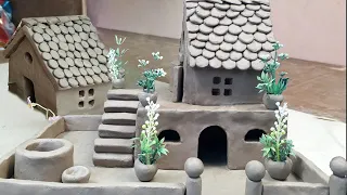Miniature clay house || diy agriculture farming | village house |how to make clay kitchen set