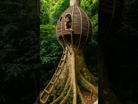 The man made a house on an ancient tree to avoid wild animals #survival #bushcraft #campping #build