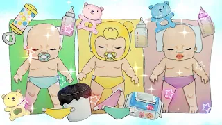 三つ子赤ちゃんのお世話👶👶👶 triplets baby care👶👶👶#paperdoll #paperdiy #baby #赤ちゃん#triplets #making