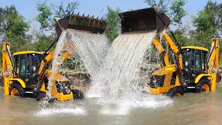 JCB Washing in River With Fun - JCB 3dx eco Backhoe Loader Cleaning in River - JCB Video - Part 3