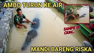 saatnya berani‼️ ambo nekat turun keair meluk riska,terbukti hanya riska buaya baik di habitat liar?