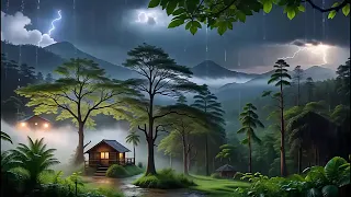Fall Asleep Fast in a Rainforest Cabin | Thunderstorm&Rain Sounds for Deep Sleep 🌧️🌲