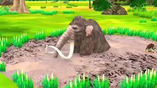 Mammoth Vs Elephant Save Cow Cartoon from Saber Tooth Tiger