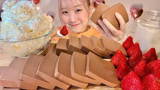 ASMR 手作りのチョコミルクプリン Handmade Chocolate Milk Pudding【日本語字幕】【咀嚼音/ Mukbang/ Eating Sounds】
