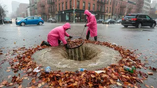 The Moment a Huge Drain Saves a Flooded City Street