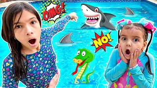 Julinha, Manu e o pai vão nadar na piscina