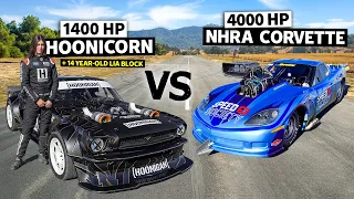 4,000HP NHRA Corvette C6 Drag Races Lia Block's 1,400HP AWD Mustang