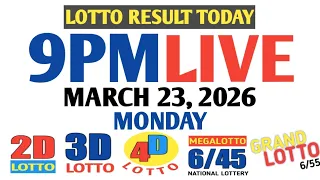 9pm Lotto Result Today Monday pcso 2d 3d swertres ez2 March 23 2026 4d 6/45 6/55 live!