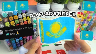 DIY Kazakhstan Flag Sticker 🇰🇿 | Satisfying Coloring & Scrapbooking Idea