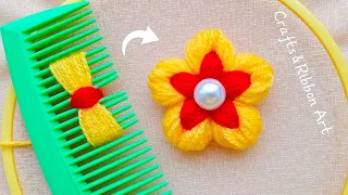 It's so Beautiful 💖🌟 Super Easy Flower Making Idea with Wool - Hand Embroidery Amazing Flower Design