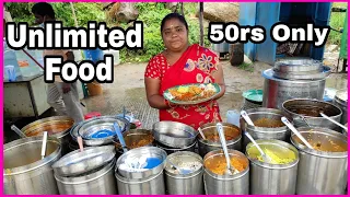 Hardworking Lady Selling Unlimited Food | Babji meal | Hyderabad Street Food