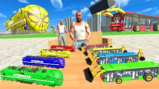 Spider-Man: Train Vs Horror JCB Bus & Franklin In Indian Bike Driving 3d