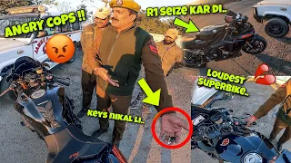 ​Jammu Police ne Yamaha R1 seize kar di 😭Angry Police vs Superbikes 🥵.. Loud bikes reaction