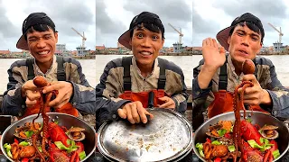 Fishermen eating seafood dinners are too delicious 666 help you stir-fry seafood Mukbang