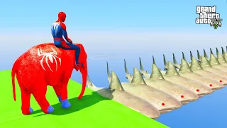 فيل الرجل العنكبوت على جسر القرش باركور GTA 5 Funny Spiderman Elephant On Shark Bridge Parkour Jumps