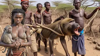 Thrilling BABOON Monkey HUNT with Hadzabe Tribe Bush People