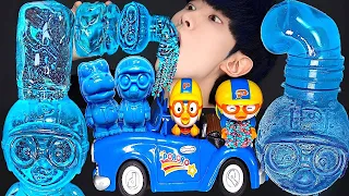 ASMR ICE CREAM BLUE PORORO JELLY RECIPE PARTY 직접 만든 블루 뽀로로 꿀젤리 먹방 DESSERTS MUKBANG EATING SOUNDS