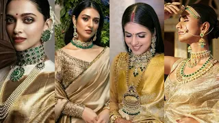 Jewellery ideas with golden saree || golden Saree With Jewellery Sets || #sareejewellery