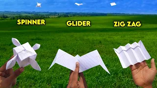 3 Notebook paper toy , how to make paper spinner , zigzag glider , Flying paper toy