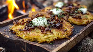 CRISPY RÖSTI POTATOES Over Fire! 🥔🔥 Swiss Bushcraft ASMR