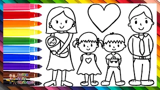Drawing And Coloring A Family Of 5 👩👨👧👦👶🌈 Drawings For Kids