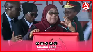 TAZAMA MLINZI WA RAIS SAMIA ALIVYOTAKA KUDONDOKA WAKATI AKIHUTUBIA.