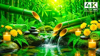 Meditation and Nature Sounds🌸Relaxation Music: Bamboo Water Fountain + Healing Piano