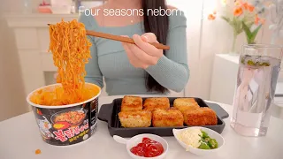 ENG)👩‍👧꿀조합 불닭 레시피, 콘치즈. 게살크림크로켓 만들기. 오일파스타, 어묵김밥 도시락 들고 엄마랑 소소한 홈파티 하는 일상, 새우필라프, 야식 군만두, 누텔라 와플
