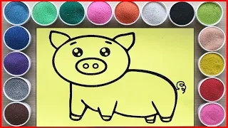 Tô màu tranh cát con lợn con dễ thương - Draw, sand painting a baby pig easy (Chim Xinh channel)