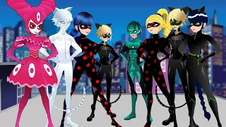 Viperion, Antibug Cloe, Ladynoir y Cat Noir vs Cat Noir, Antibug Marinette, Reflekdoll y Cat Blanc