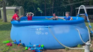 Watch out for sunburn!  Summer party backyard swimming pool with friends