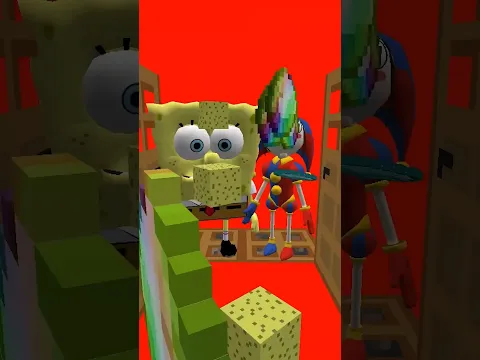Door Leads To Pedro Pedro raccoon 🦝 VS  Pomni 🤡 and SpongeBob 🧽 #shorts #minecraft