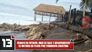 Pánico en Jutiapa: Mar se sale y desaparecen 15 metros de playa por tormenta Cristina