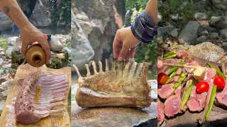Lamb Chops On The Rock | Bushcraft Style Cooking | ASMR