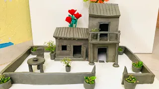 How to make miniature clay house | clay mitti se ghar kaise banaen | village house | clay art.