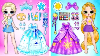 Cute Paper Doll Dress Up with Sparkly Blue and Purple Princess Outfits