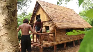 36 days Building Mini Home by Dried bamboo /Bamboo House in Forest/Mini farm House