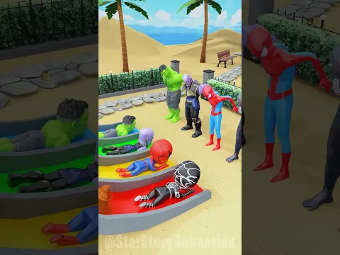 All Superheroes plays slide! Whoever comes back is the winner! #spiderman