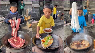 Amazing Rural Life 8-Year-Old Little Chef Cooks Food With His Brother