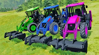 LOADER OF COLORS! The Tractor Excavator JCB 3cx Transport and Work Backhoe | FS19