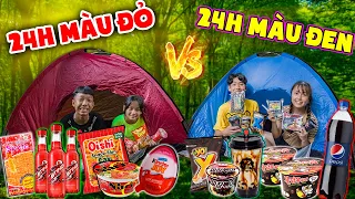 Thử Thách 24H Cắm Trại Trong Rừng Chỉ Ăn Đồ Màu Đỏ Vs Màu Đen ❤ KN CHENO Chị Hằng