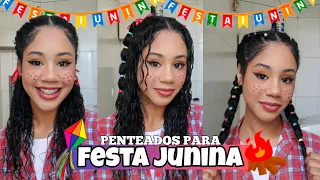 3 Penteados Simples Para Festa Junina | Cabelo Cacheado 🎉