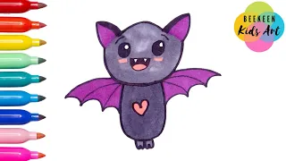 Drawing and Coloring Cute Bat for Kids, Toddlers, Children