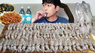 호래기회(꼴뚜기)가 맛있는 계절!! 회무침에서 라면까지🦑🍜(Ft.홍합탕) 혼술 리얼먹방 Raw Baby squid MUKBANG ASMR REALSOUND EATINGSHOW