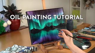 How to paint the Northern Lights | Oil Painting Tutorial | Green & Purple Lake
